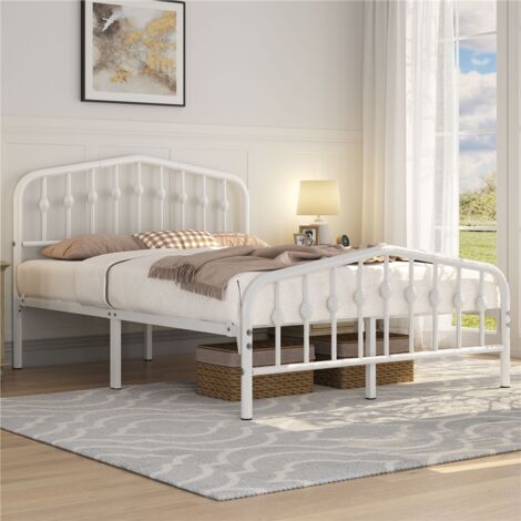 Homevive Marco de Cama de Metal Moderno con Cabecero y Piecero Arqueados Espacio de Almacenamiento Espacioso Debajo de la Cama Soporte Robusto Blanco/140 x 200 cm