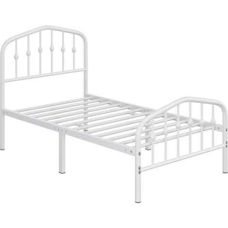 Homevive Marco de Cama de Metal Moderno con Cabecero y Piecero Arqueados Espacio de Almacenamiento Espacioso Debajo de la Cama Soporte Robusto Blanco/90 x 190 cm