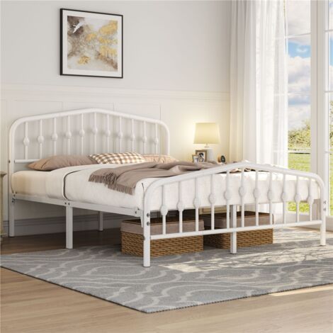 Homevive Marco de Cama de Metal Moderno con Cabecero y Piecero Arqueados Espacio de Almacenamiento Espacioso Debajo de la Cama Soporte Robusto Blanco/160 x 200 cm