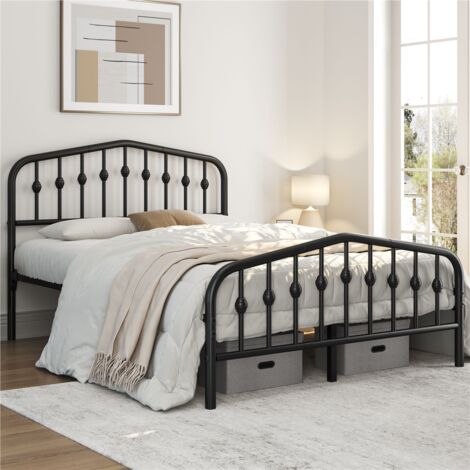 Homevive Marco de Cama de Metal Moderno con Cabecero y Piecero Arqueados Espacio de Almacenamiento Espacioso Debajo de la Cama Soporte Robusto Negro/140 x 200 cm