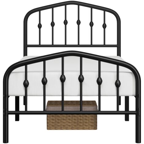 Homevive Marco de Cama de Metal Moderno con Cabecero y Piecero Arqueados Espacio de Almacenamiento Espacioso Debajo de la Cama Soporte Robusto Negro/90 x 190 cm