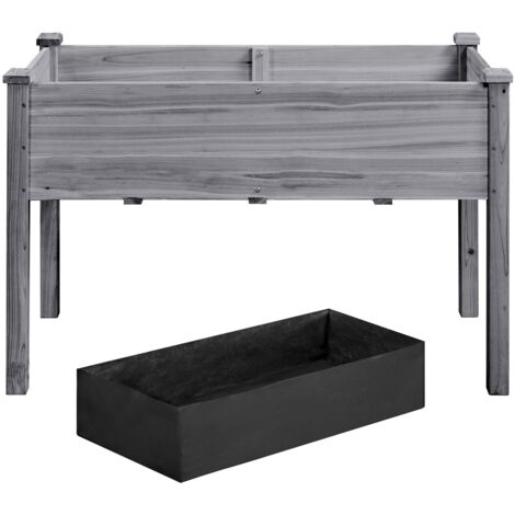 Homevive Jardinera Elevada de Madera de Abeto Cama de Cultivo con Forro Drenaje para Plantas Verduras Flores Hierbas Gris