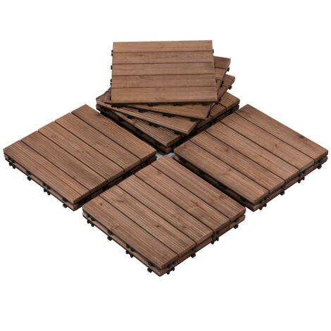 Homevive 11 Piezas Baldosas de Madera de Abeto Losas para Suelo con Ranuras Antideslizantes para Interiores y Exteriores Marrón