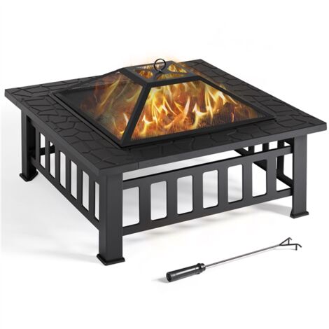 Homevive 86 cm Brasero Exterior para Jardín y Terraza 3 en 1 Metal Fire Pit para Terraza Estufa al Aire Libre 86 x 86x 54 cm Negro