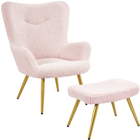 Homevive Silla Relax Sillon con Reposapies Sillon Relax Butaca Salon Silla para Dormitorio Sillón Tapizada Rosa