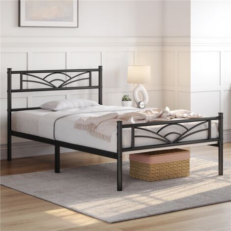 Homevive Cama Individual con Espacio Bajo Marco Metal Altura 32 cm Cama Individual con Cabecera para Colchón de 90 x 200 cm Negro