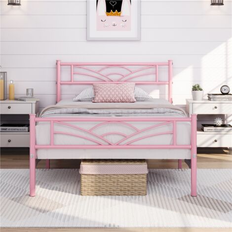 Homevive Cama Individual para colchón Cama Metálica Cama con Espacio Almacenamiento Marco Estructura Metal Rosa 90 x 190cm