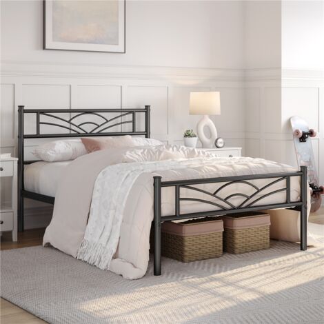 Homevive Cama Individual con Espacio Bajo Marco Metal Altura 32 cm Cama Individual con Cabecera para Colchón de 90 x 190 cm Negro