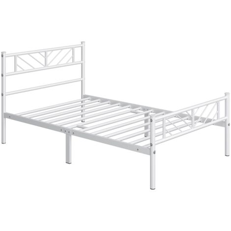 Homevive Base para Colchón de 90 x 190 cm Cama Individual de Metal con Cabecera Estilo Moderno Espacio Inferior de 32 cm Plataforma Bed Frame Blanco
