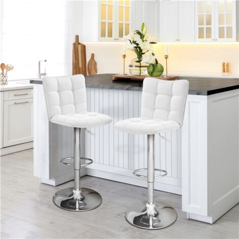 Yaheetech Juego de 2 Taburete de Bar Taburete de Altura Ajustable 92,5-113 cm Taburete Industrial Metal Silla de Cocina Tasburete Alto para Cocina Bar Comedor Blanco