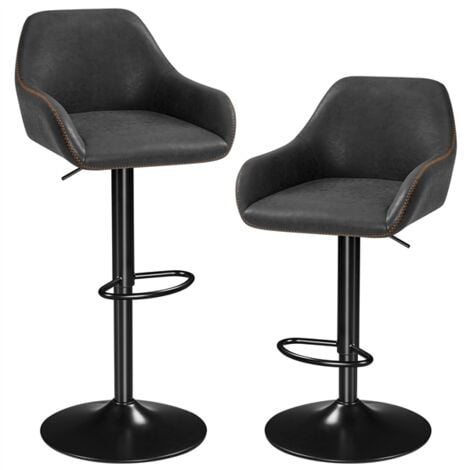 Yaheetech Pack de Taburete de Bar Taburete Altura Ajustable Capacidad de Carga 136 KG Taburete con Reposapiés 2 Unidades/Negro