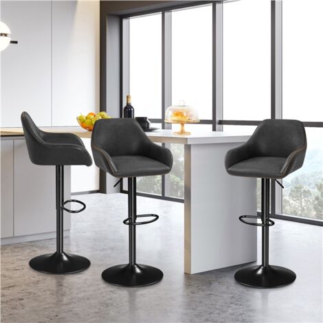 Yaheetech Pack de Taburete de Bar Taburete Altura Ajustable Capacidad de Carga 136 KG Taburete con Reposapiés 2 Unidades/Negro