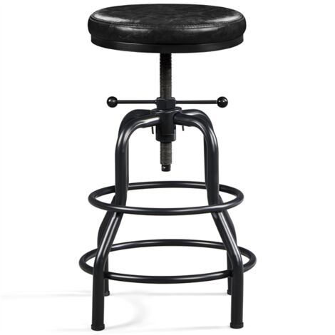 Homevive Taburete de Bar Industrial de Piel sintética Taburete Alto Redondo Ajustable en Altura con Dos reposapiés, Silla de Cocina con Marco de Metal para Cocina, Restaurante Bistrot Negro
