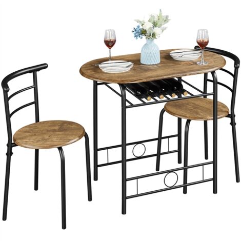Homevive Juego de Mesa de Comedor Redonda con 2 Sillas, Juego de Muebles de Cocina de 3 Piezas, para Espacios Pequeños, Jardín, Estudio Marrón