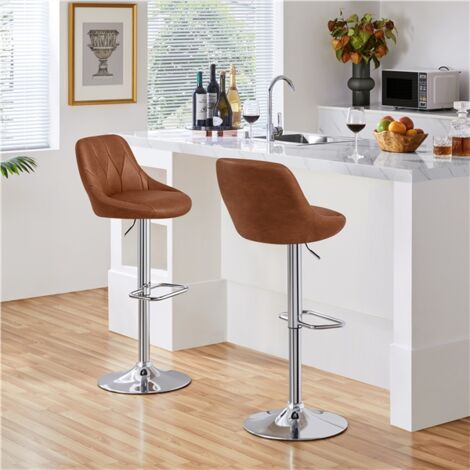 Homevive Juego de 2 Taburetes de Bar de Altura Ajustable 86-107,5 cm Sillas de Bar Asiento Giratorio Reposapiés Cuadrado Estructura de Metal Galvanizado Marrón Retro