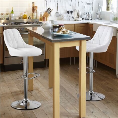 Homevive Juego de 2 Taburetes de Bar de Altura Ajustable 86-107,5 cm Sillas de Bar Asiento Giratorio Reposapiés Cuadrado Estructura de Metal Galvanizado Blanco