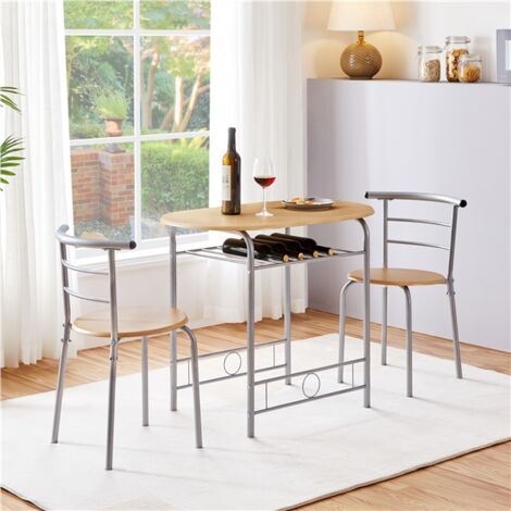 Homevive Juego Mesa de Cocina con 2 Sillas de Comedor Conjuntos de Mueble de 3 Piezas con Vino Estante Madera