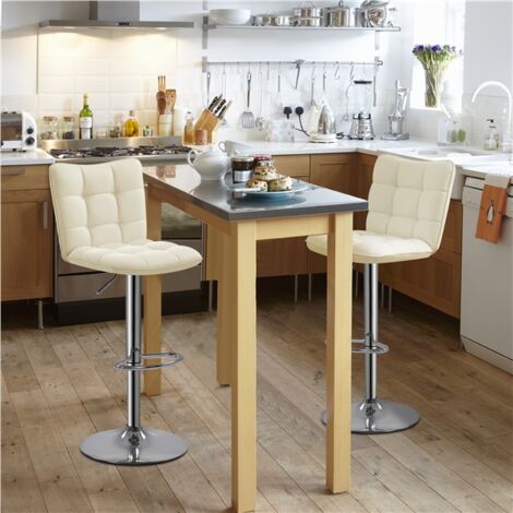 Homevive Juego de 2 Taburete de Bar Taburete de Altura Ajustable 92,5-113 cm Taburete Industrial Metal Silla de Cocina Tasburete Alto para Cocina Bar Comedor Beige