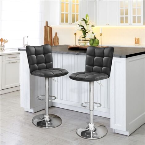 Homevive Juego de 2 Taburete de Bar Taburete de Altura Ajustable 92,5-113 cm Taburete Industrial Metal Silla de Cocina Tasburete Alto para Cocina Bar Comedor Negro
