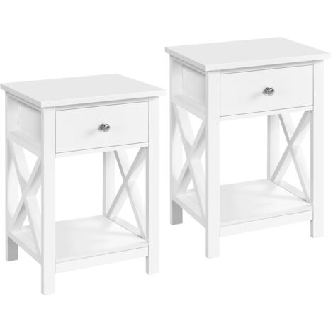 Homevive Juego de 2 mesitas de Noche con 1 cajón y Compartimento de Almacenamiento Abierto, cómoda de Noche, Patas de Apoyo en Forma de X, mesitas de Noche Modernas, 40 × 30 × 55 cm