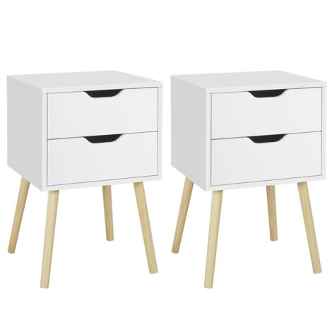 Homevive 2pcs Mesillas de Noche con Dos Cajones Mesita de Noche Modernopara Dormitorio Mesa Auxiliar de Madera para Sala de Estar 40x40x61cm Blanca (1/5)