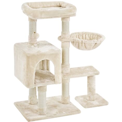 Homevive Árbol Rascador para Gatos Altura 96 cm Torre de Juegos con Plataformas Cueva Multinivel Beige
