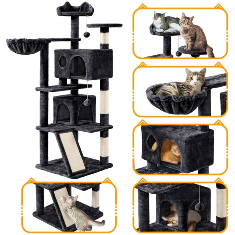 Yaheetech Rascador para Gatos Árbol para Gatos Medinos Castillo Juego de Gato Gatitos Mascotas, con Alfombra Rascadora Negro