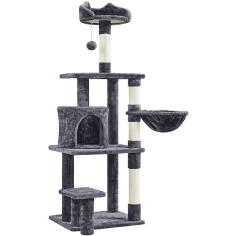 Homevive Árbol de Gatos con Plataforma Torre con Nido para 1-3 Gatos Medianos 48.5x40.5x145 cm Gris Claro Gris Oscuro