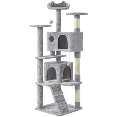 Homevive Árbol Rascador para Gatos de 158 cm con Plataforma Torre Escalador para 1-3 Gatos Medianos con Bolas 49x49x158 cm Gris Claro