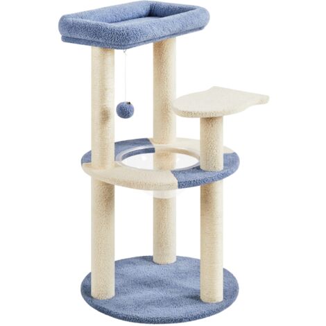 Homevive Árbol Rascador para Gatos Torre con Soporte en Forma de Pez Sisal Tazón de Gato Transparente 48.5x48.5x90 cm Azul y Beige