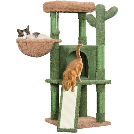 Homevive Árbol Rascador para Gatos Verde Cactus 42,5x42,5x106,5cm Torre para Gatos Árbol para Gatos Estable de Varios Niveles con Canasta Verde y Marrón