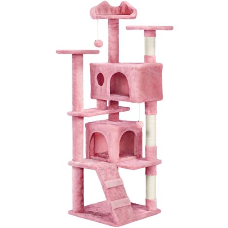 Homevive Árbol Rascador para Gatos de 158 cm con Plataforma Torre Escalador para 1-3 Gatos Medianos con Bolas 49x49x158 cm Gris Oscuro Rosa