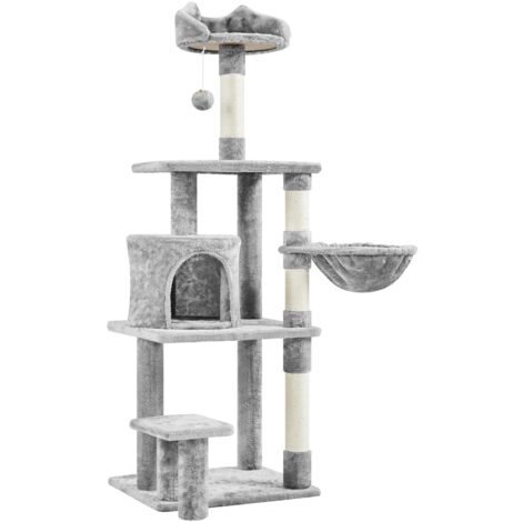 Homevive Árbol de Gatos con Plataforma Torre con Nido para 1-3 Gatos Medianos 48.5x40.5x145 cm Gris Claro
