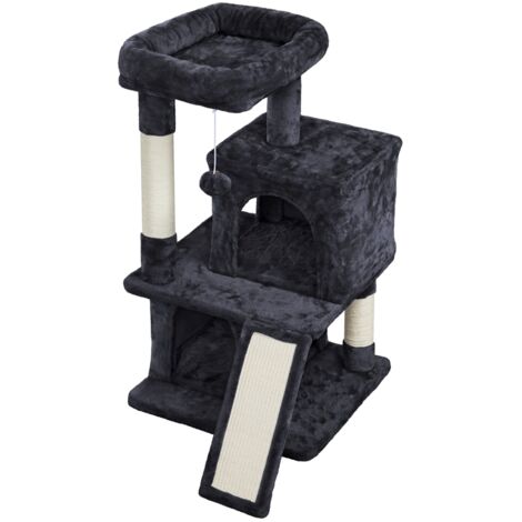 Homevive 91cm Rascador para Gatos Árbol de Mascota Centro de Juego de Sisal con Escondos Polas Negro