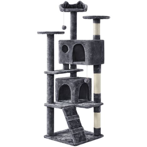 Homevive Árbol Rascador para Gatos de 158 cm con Plataforma Torre Escalador para 1-3 Gatos Medianos con Bolas 49x49x158 cm Gris Oscuro