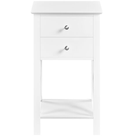 Homevive 1pcs Mesita de Noche Altura con Dos Cajones Mesilla de Noche de Madera Mesa Auxiliar Moderno para Dormitorio Habitación 40×30×70cm Blanco