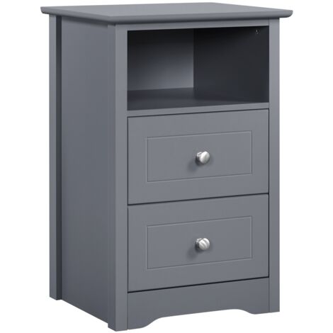 Homevive Mesita de Noche con Dos Cajones Mesillas de Noche Blanca Cajonera Mueble para Cama Dormitorio Madera MDF 40x35x60cm Gris Oscuro