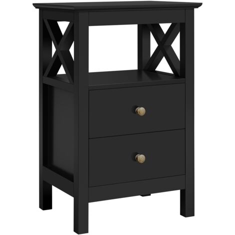 Homevive Mesilla de Noche con 2 Cajones Mesita de Noche de Moderno Mesa Auxiliar Lateral para Sofá Dormitoriode Madera MDF Negro 40×30×60cm Negro