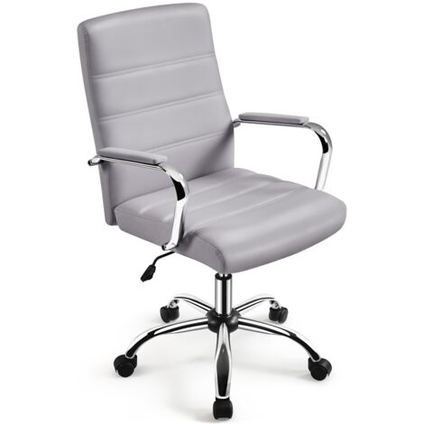 Homevive Silla Giratoria de Oficina Sillón de Trabajo con Respaldo Tapizado Asiento Cuero Sintético Altura Ajustable Color Gris