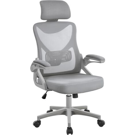 Homevive Silla de Oficina Ergonómica de Malla con Soporte Lumbar Silla de Escritorio Móvil con Reposabrazos Altura Ajustable Reposacabezas Gris