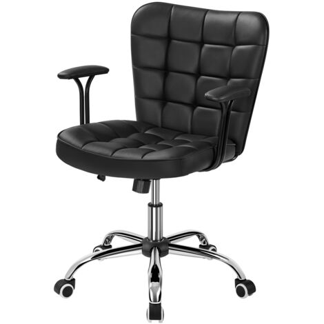 Homevive Silla de Oficina con Reposabrazo Silla Oficina Tapizada de Polipiel Silla con Ruedas Silla Ergonomica Base Metal Negra (1/5)
