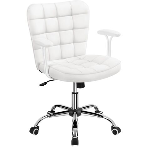 Homevive Silla de Oficina con Reposabrazo Silla Oficina Tapizada de Cuero PU Silla con Ruedas Silla Ergonomica Base Metal Blanca