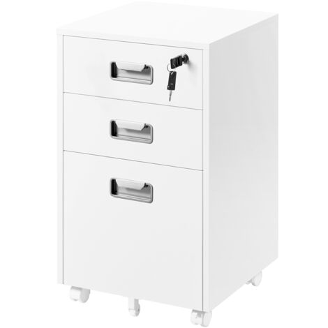 Homevive Cajonera de Oficina con Ruedas Armario Archivador Móvil Cajonera Escritorio con 3 Cajones para Formato A4/Carta 40×40×66,5 cm Blanco