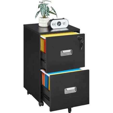 Homevive Cajonera Escritorio con Ruedas Cajonera de Oficina 2 Cajones Cerradura Archivador Extraíble Móvil de Oficina para Carpetas/A4 40 x 40 x 65 cm Negro