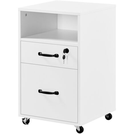 Homevive Cajonera Escritorio con Ruedas Cajonera de Oficina con 2 Cajones Mueble Archivador Móvil con Cerredura y Llave, Blanco para Carta A4 40×40×65,5cm