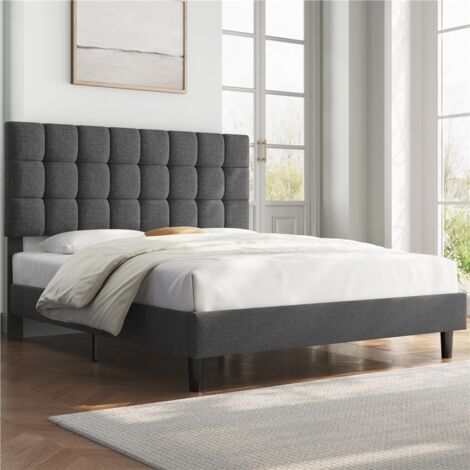 Homevive Marco de Cama Doble Acolchado Cuadrado 160×200cm Cabecero Ajustable en Altura con Base de Listones Oscuro Gris