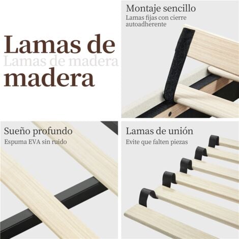 Yaheetech Cama Tapizada de 140 x 200 cm Cama de Matrimonio con Cabecero Regulable en Altura Marco de Cama Tapizado Estable con Listón de Madera, Color Beige