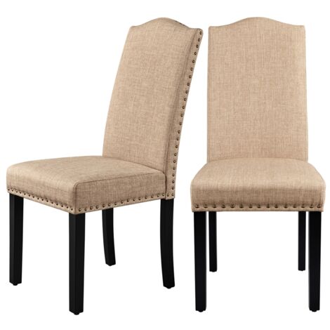Homevive 2pcs Sillas de Comedor Juego de Silla de Cocina Tapizada en Tela Pack 2 Respaldo Alto con Patas de Madera para Cocina Restaurante Comedor Salon Beis