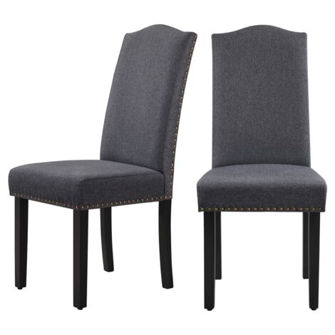 Homevive 2pcs Sillas de Comedor Juego de Silla de Cocina Tapizada en Tela Pack 2 Respaldo Alto con Patas de Madera para Cocina Restaurante Comedor Salon Gris Oscuro