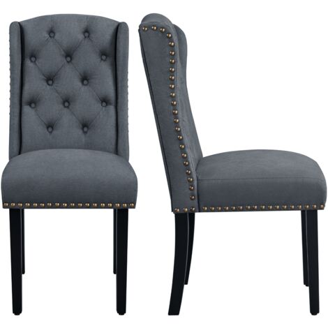Homevive Juego de 2 Sillas de Comedor Tapizadas con Botones Silla Tapizada Patas de Madera Sillas Descalzadoras para Cocina Restaurante Comedor Gris Oscuro